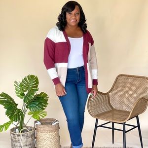 Color Block Cardigan (Wine)